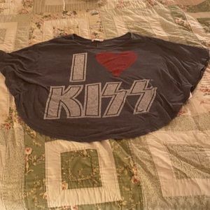 I Love Kiss off the shoulder shirt. Size medium